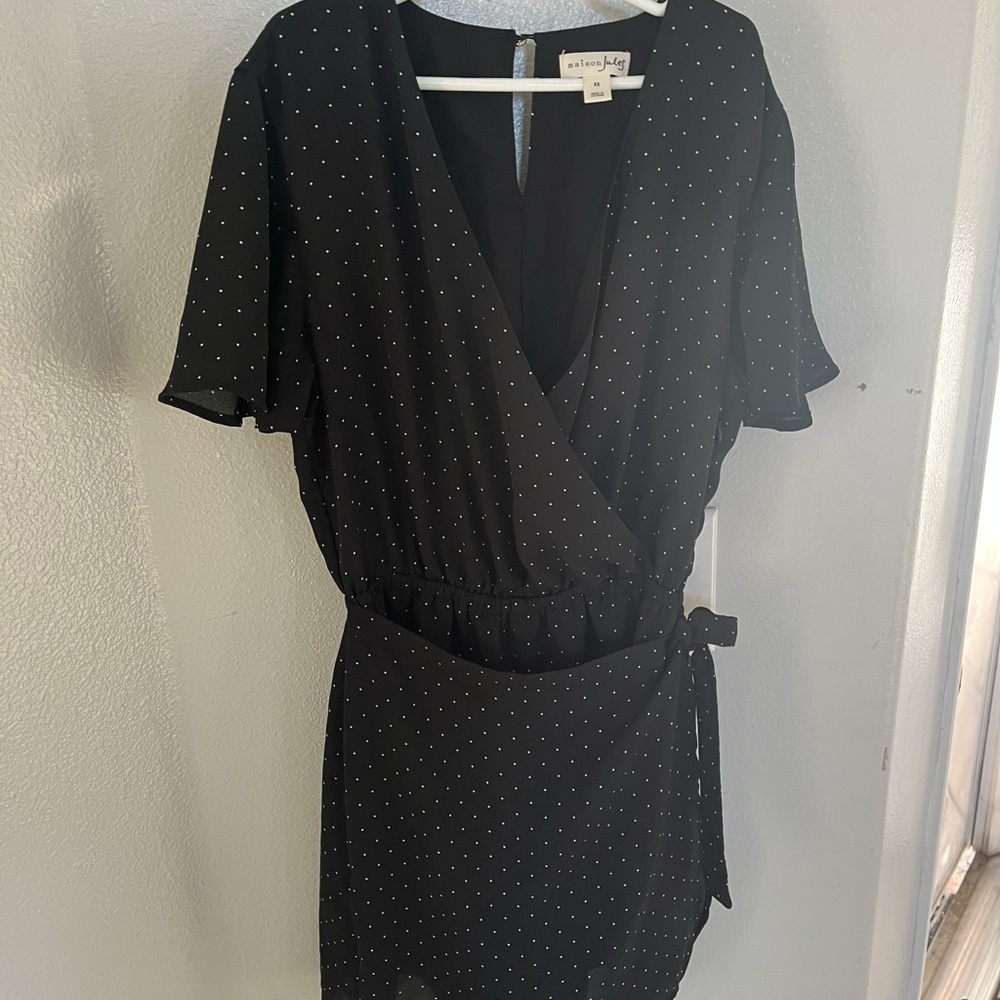 Maison Jules Black Mini Dress with White Dots